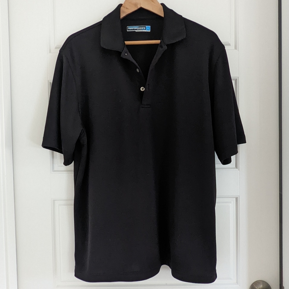 Men’s Moisture Wicking Black Short Sleeve Golf Polo Shirt Size L Office Outdoor